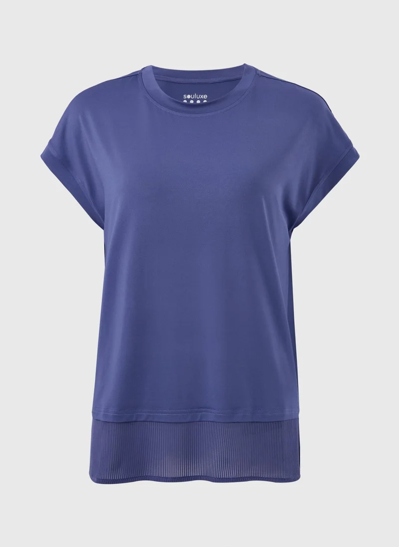 ماتلان Souluxe Blue Ribbed Hem Sports T-Shirt